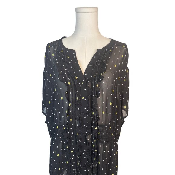 Torrid Size 5 Black Sheer Polka Dot & Yellow Floral Tunic Top Ruffles - Picture 5 of 15